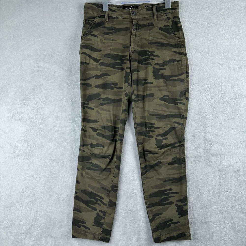 Lucky Brand The Cargo Pants Slim Straight Leg Camouflage Green Womens Size 2/26